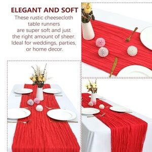 5 pack Elegant Red Cheesecloth Table Runners